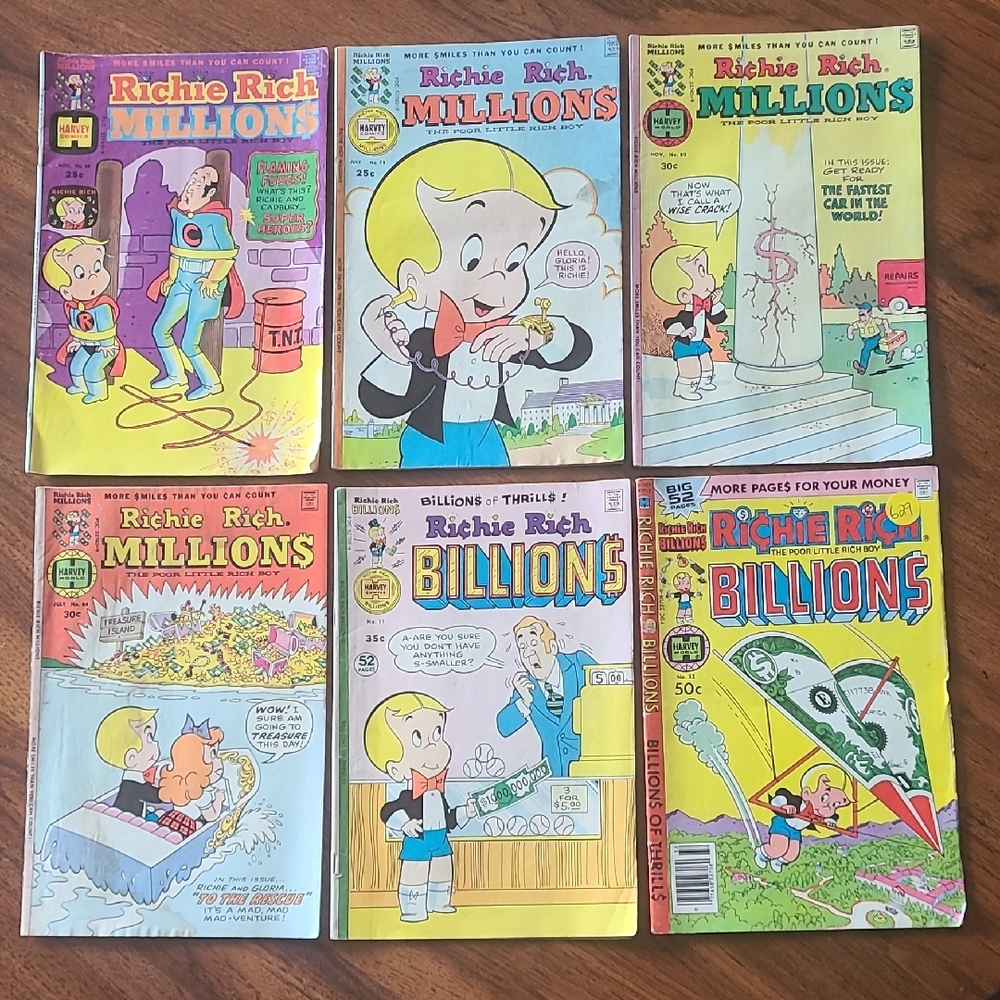 Vintage Richie Rich Comics: MILLIONS no 68, 78, 80, 84 BILLIONS no 11, 32